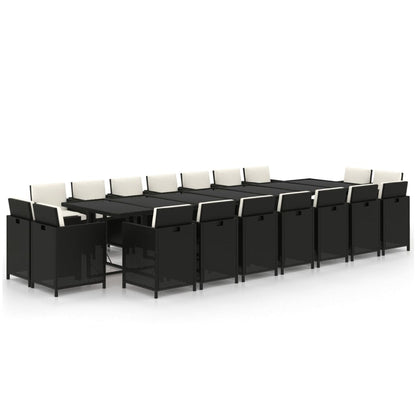 19-delige Tuinset met kussens poly rattan zwart