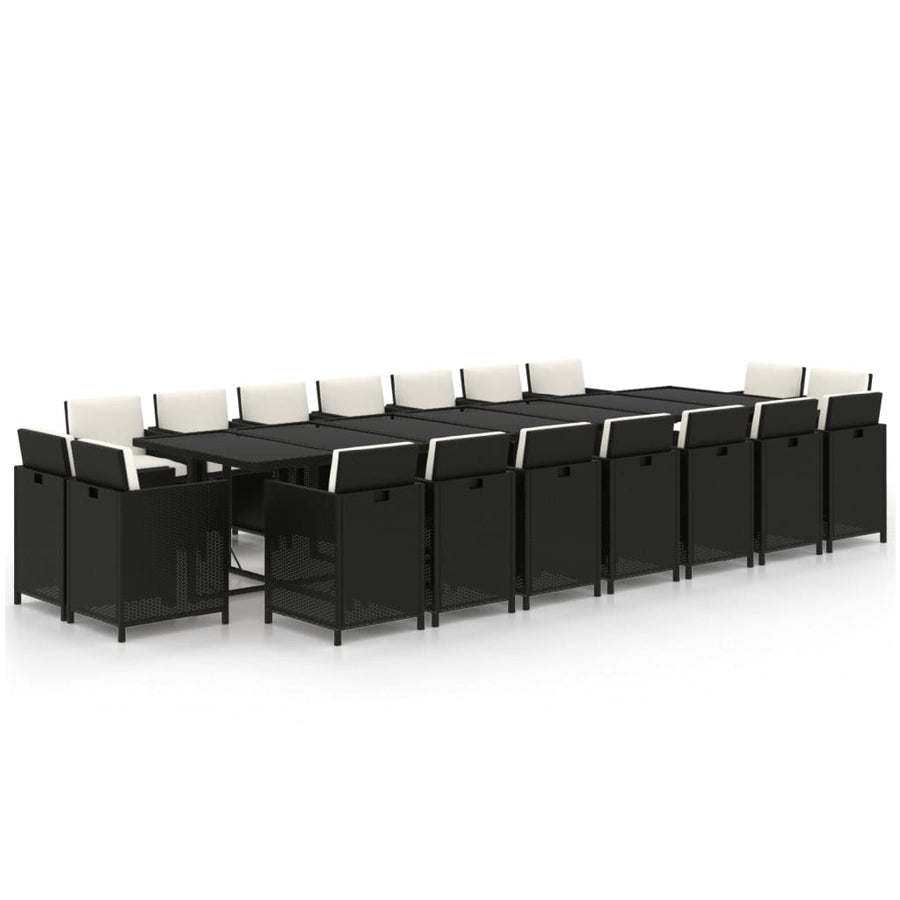 19-delige Tuinset met kussens poly rattan zwart