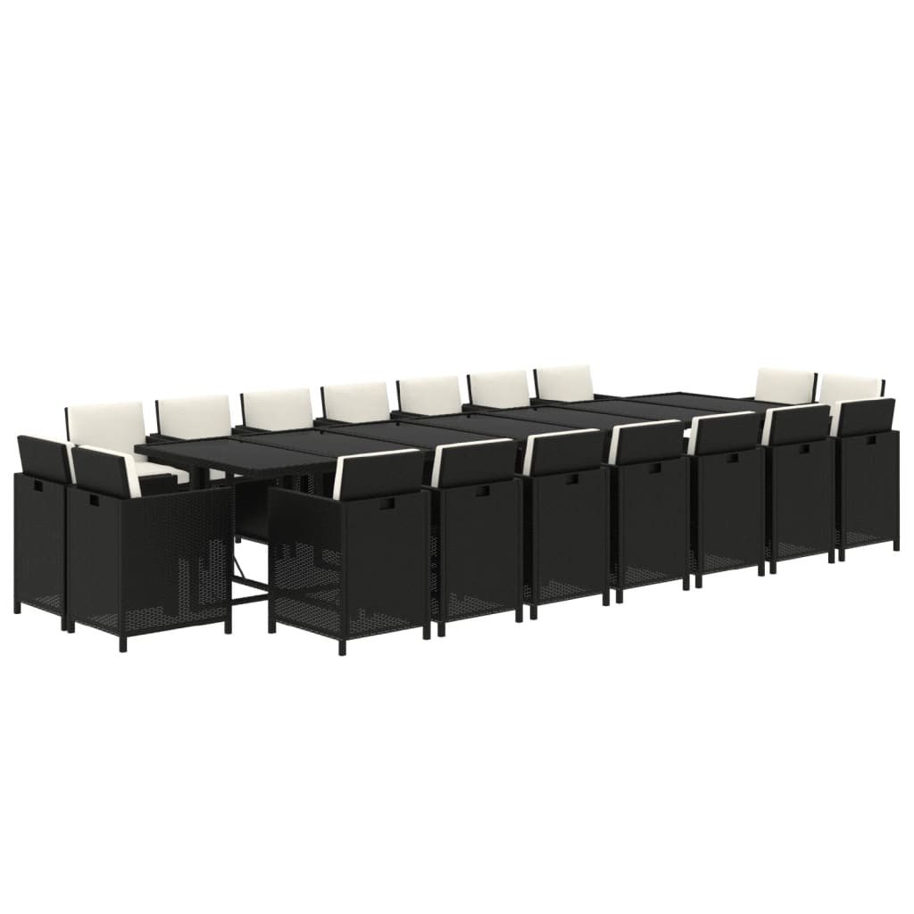 19-delige Tuinset met kussens poly rattan zwart