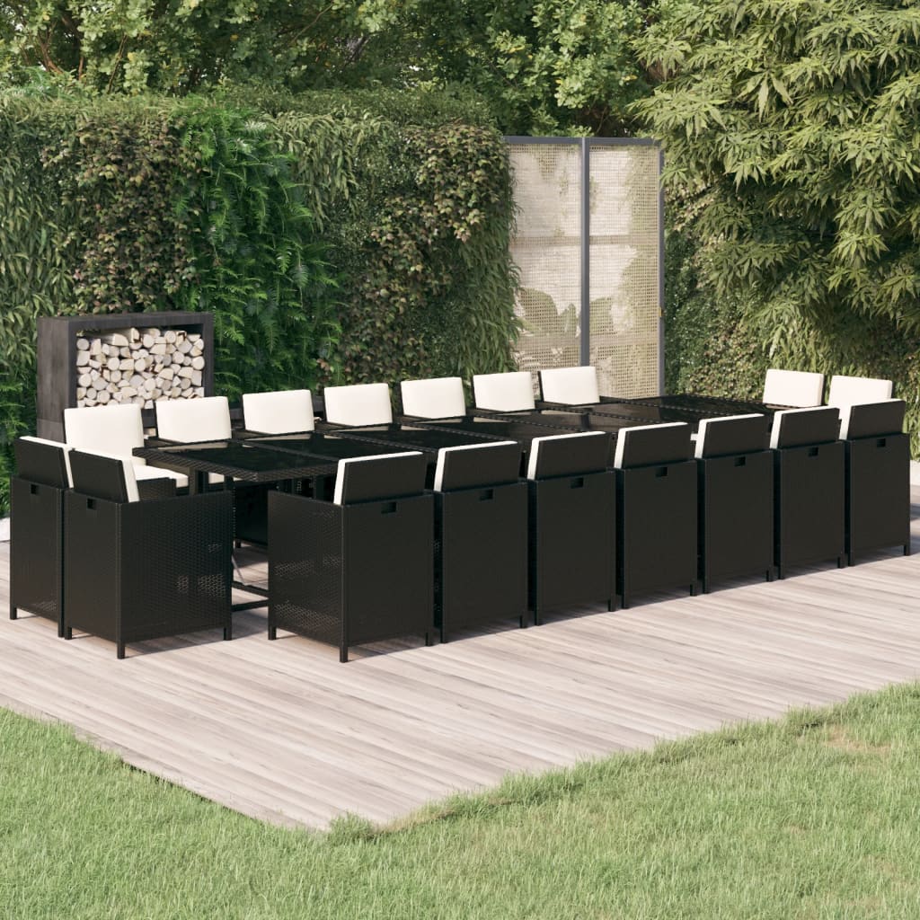 19-delige Tuinset met kussens poly rattan zwart
