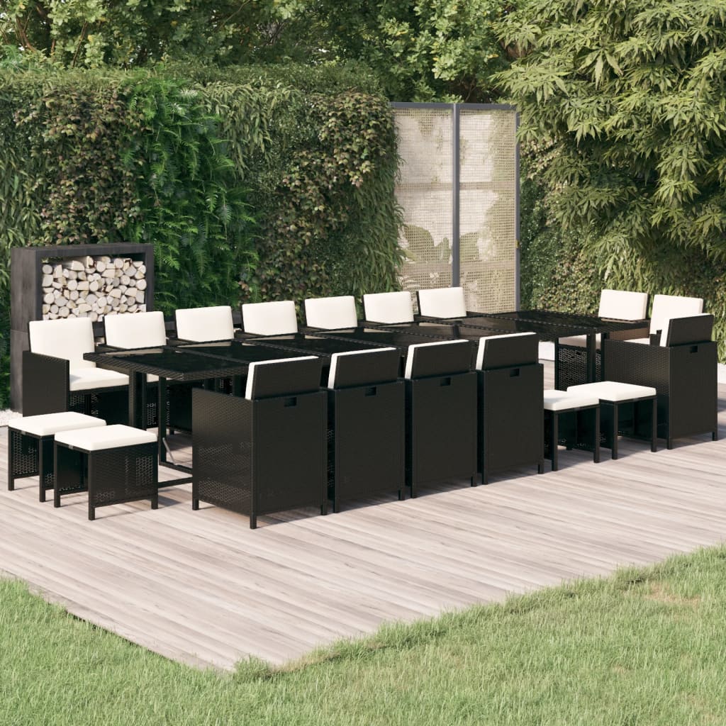 19-delige Tuinset met kussens poly rattan zwart
