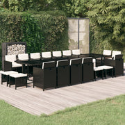 Tuinset 19-delig poly rattan zwart met kussens