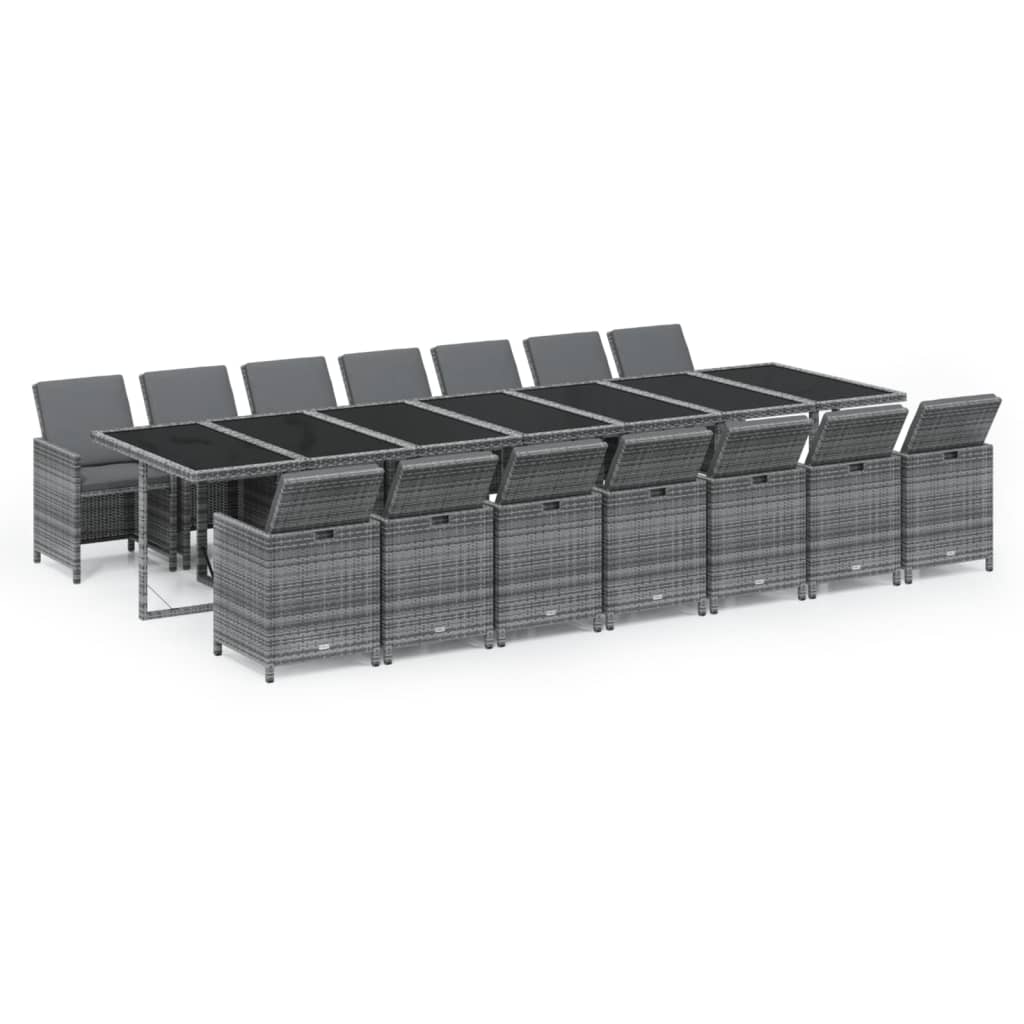 15-delige Tuinset met kussens poly rattan grijs