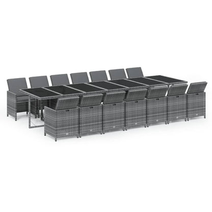 15-delige Tuinset met kussens poly rattan grijs