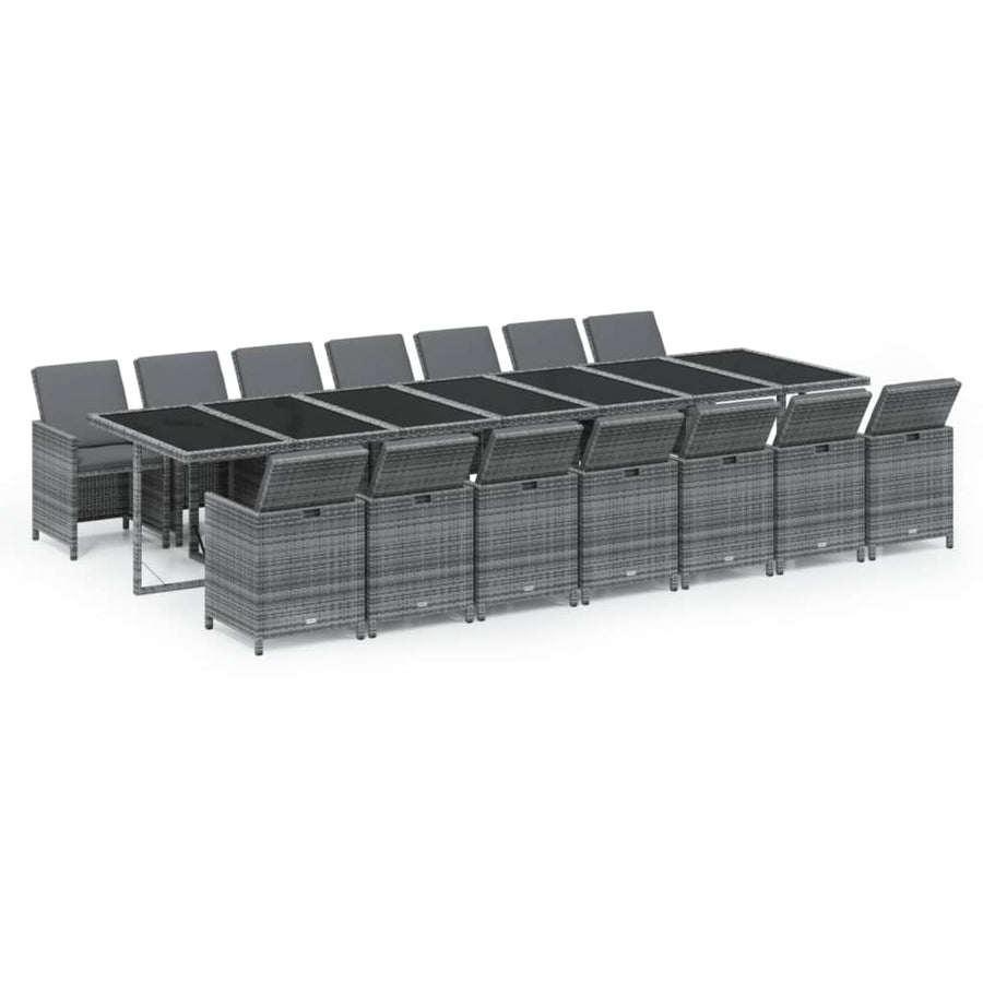 15-delige Tuinset met kussens poly rattan grijs