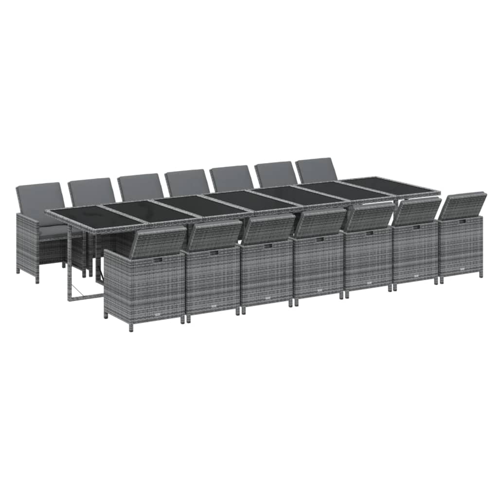 15-delige Tuinset met kussens poly rattan grijs
