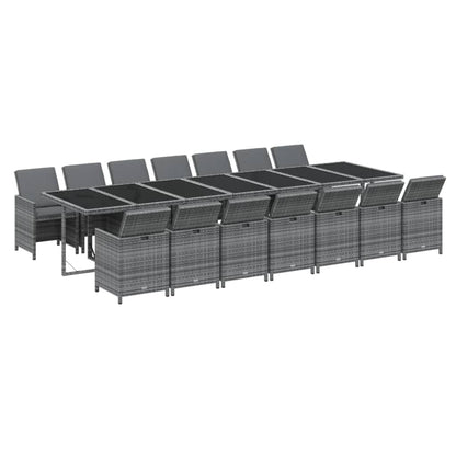 15-delige Tuinset met kussens poly rattan grijs