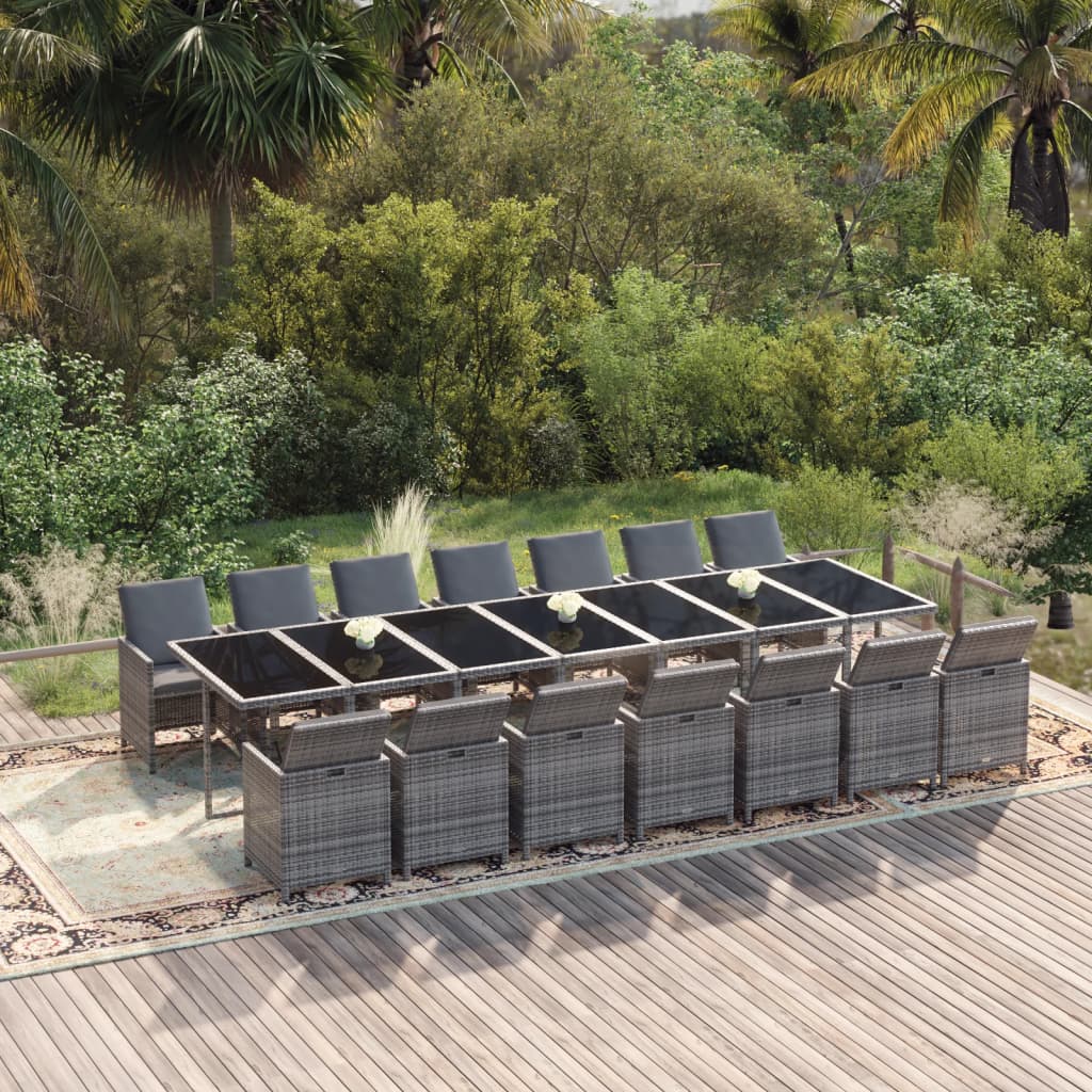 15-delige Tuinset met kussens poly rattan grijs