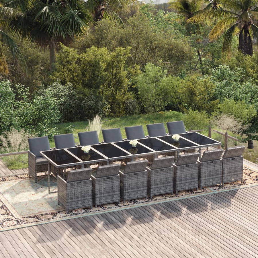 15-delige Tuinset met kussens poly rattan grijs