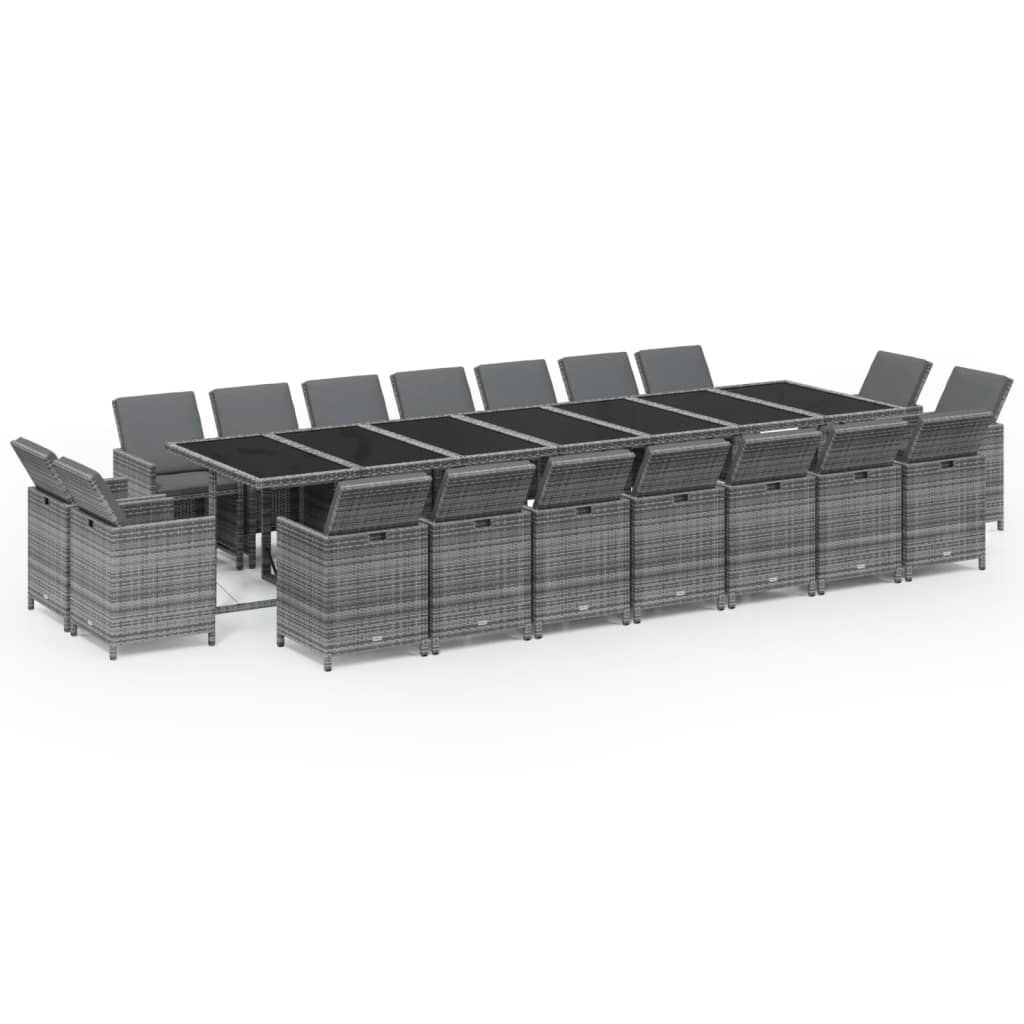 19-delige Tuinset met kussens poly rattan grijs