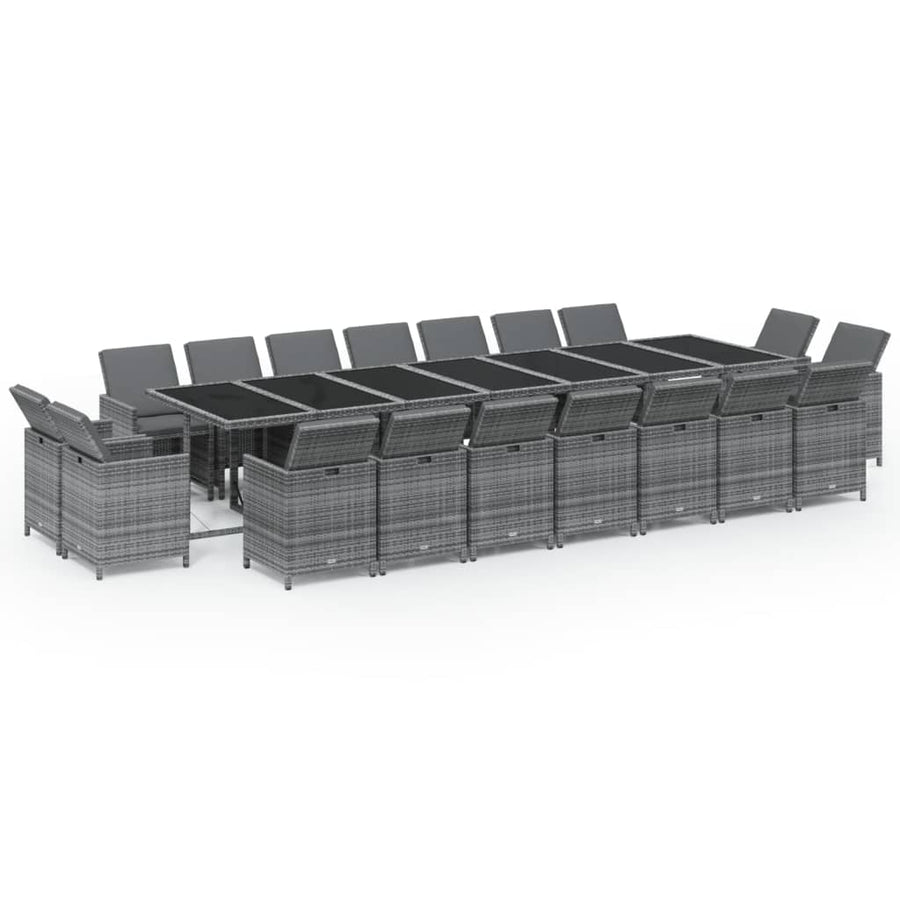 19-delige Tuinset met kussens poly rattan grijs