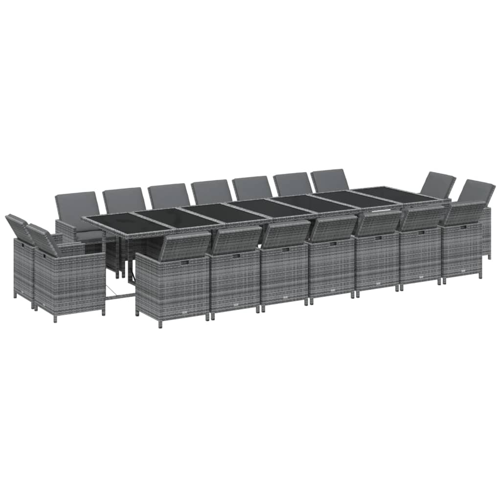 19-delige Tuinset met kussens poly rattan grijs