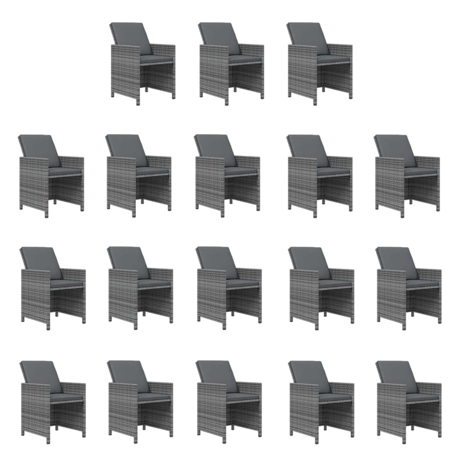 19-delige Tuinset met kussens poly rattan grijs