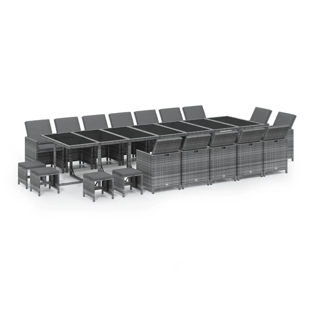 19-delige Tuinset met kussens poly rattan grijs