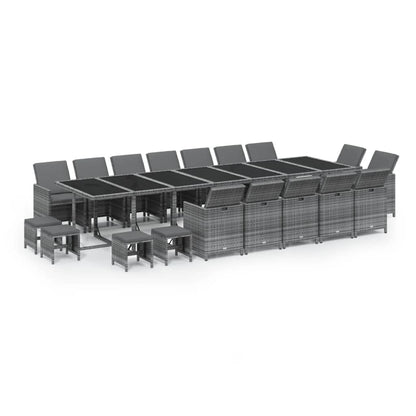 19-delige Tuinset met kussens poly rattan grijs