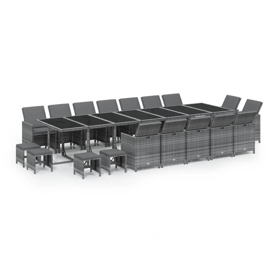 19-delige Tuinset met kussens poly rattan grijs