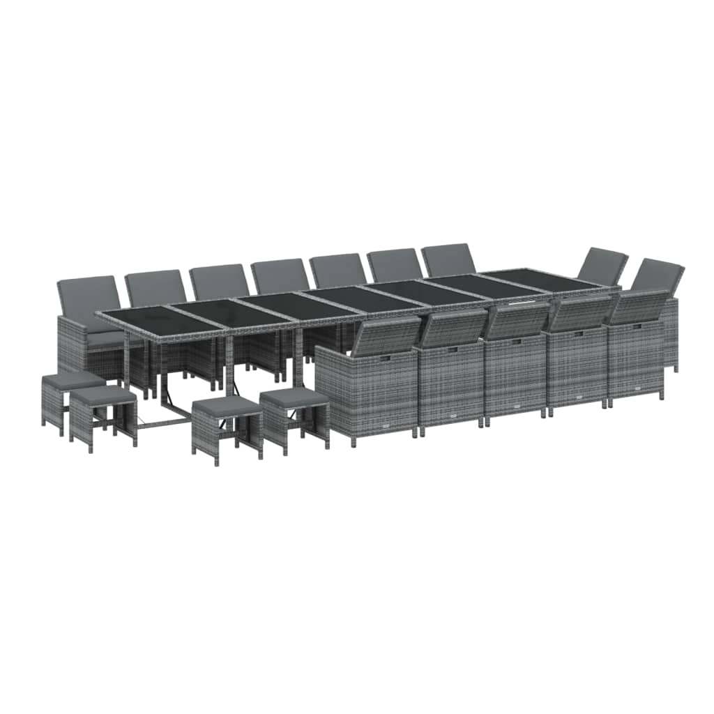 19-delige Tuinset met kussens poly rattan grijs