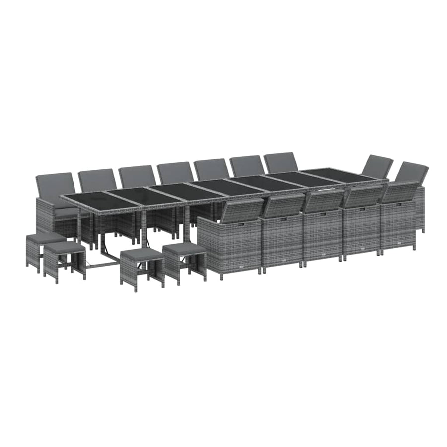 19-delige Tuinset met kussens poly rattan grijs