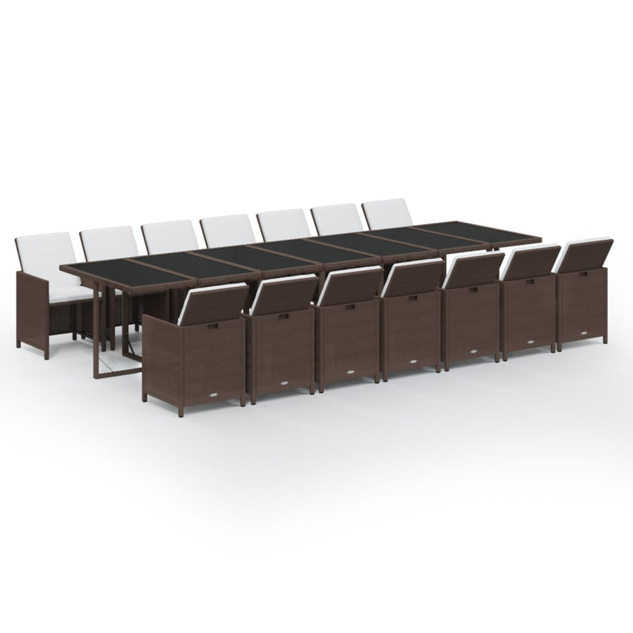 15-Delige Tuinset Met Kussens Poly Rattan Bruin Bruin en zwart