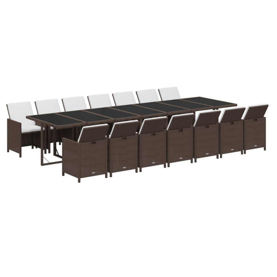 15-Delige Tuinset Met Kussens Poly Rattan Bruin Bruin en zwart