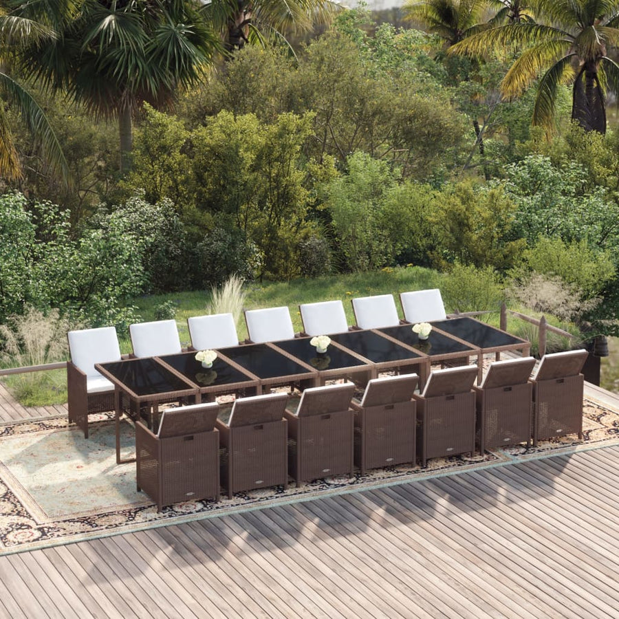 15-Delige Tuinset Met Kussens Poly Rattan Bruin Bruin en zwart