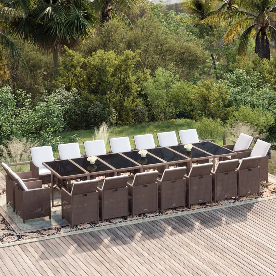 19-Delige Tuinset Met Kussens Poly Rattan Bruin Bruin en zwart
