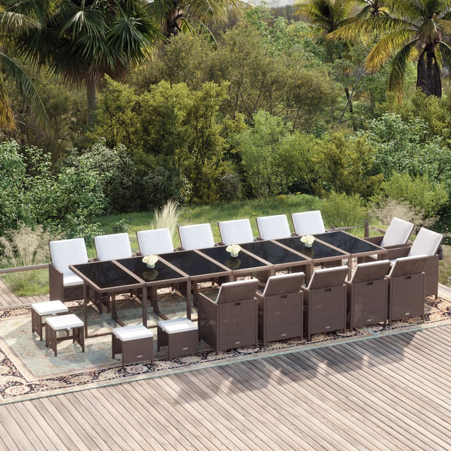 19-Delige Tuinset Met Kussens Poly Rattan Bruin Bruin en zwart