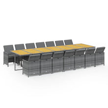 15-Delige Tuinset Met Kussens Poly Rattan Grijs Grijs en bruin 14x Fauteuil + Tafel