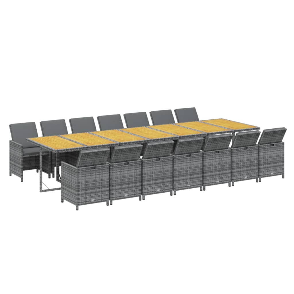 15-Delige Tuinset Met Kussens Poly Rattan Grijs Grijs en bruin 14x Fauteuil + Tafel