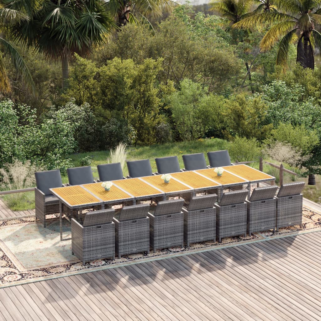 15-Delige Tuinset Met Kussens Poly Rattan Grijs Grijs en bruin 14x Fauteuil + Tafel