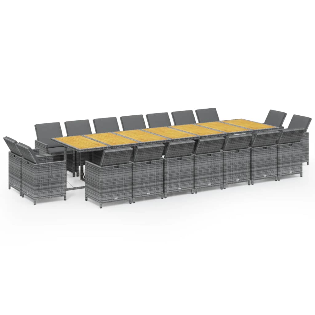 19-Delige Tuinset Met Kussens Poly Rattan Grijs Grijs en bruin 18x Fauteuil + Tafel