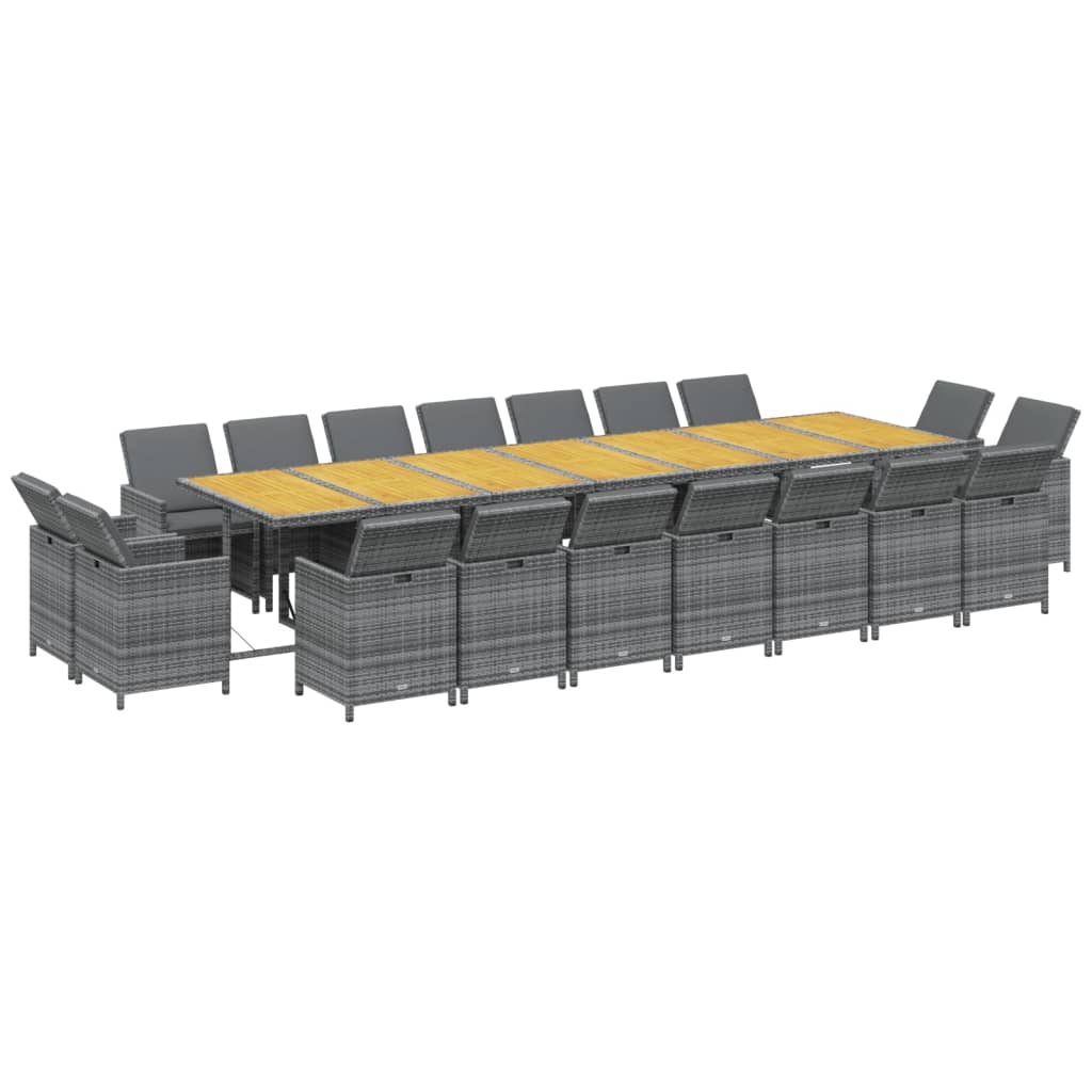 19-Delige Tuinset Met Kussens Poly Rattan Grijs Grijs en bruin 18x Fauteuil + Tafel