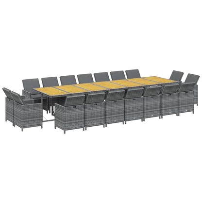 19-Delige Tuinset Met Kussens Poly Rattan Grijs Grijs en bruin 18x Fauteuil + Tafel