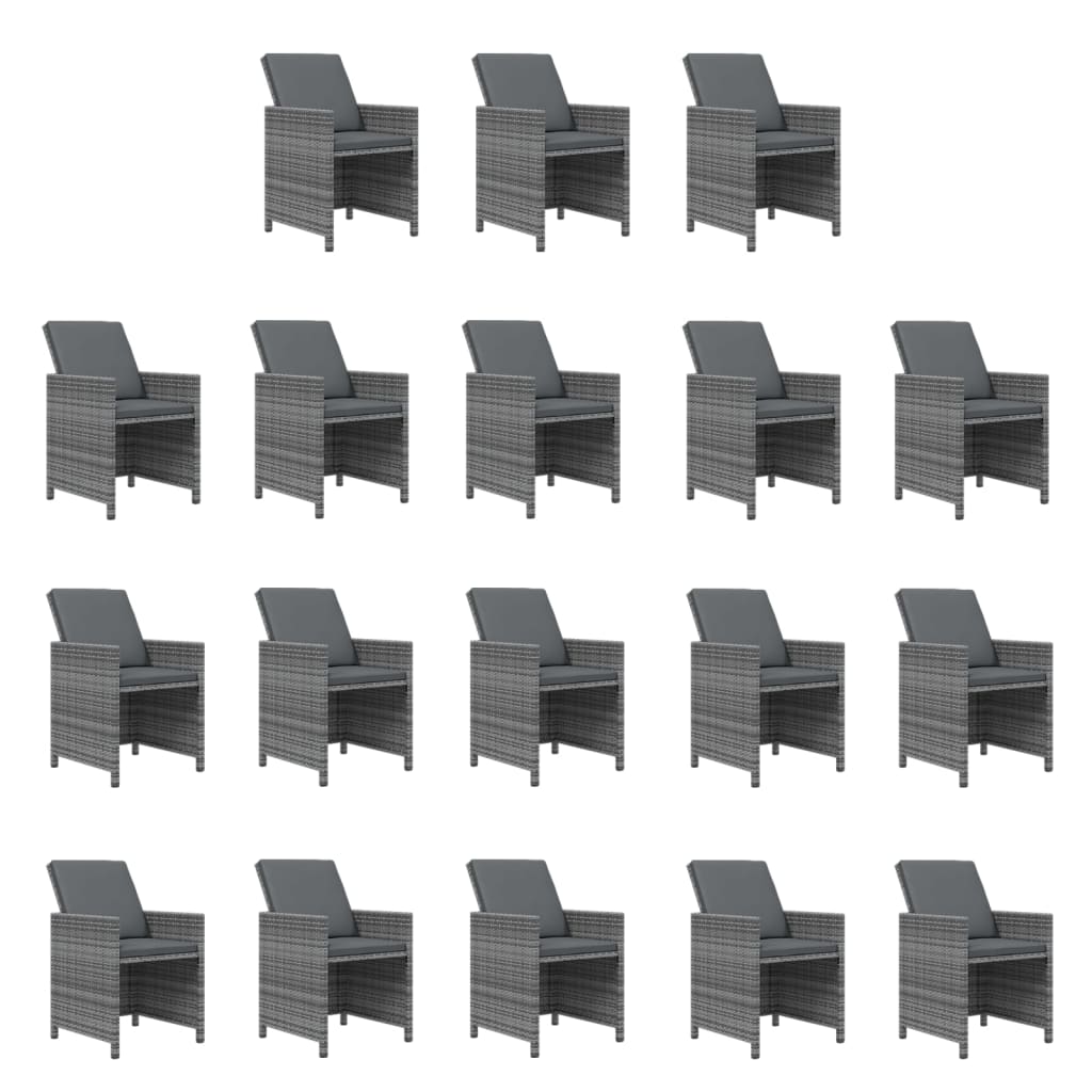 19-Delige Tuinset Met Kussens Poly Rattan Grijs Grijs en bruin 18x Fauteuil + Tafel