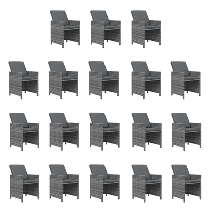 19-Delige Tuinset Met Kussens Poly Rattan Grijs Grijs en bruin 18x Fauteuil + Tafel