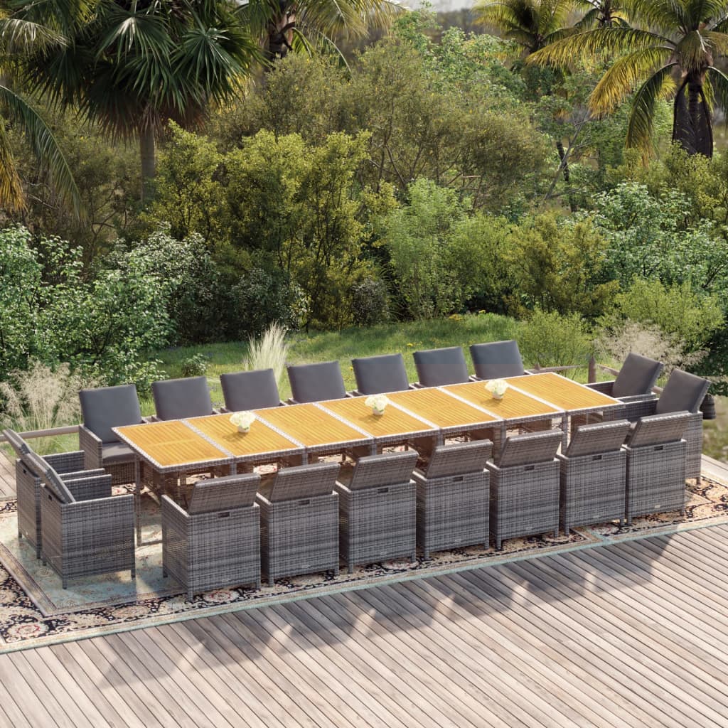 19-Delige Tuinset Met Kussens Poly Rattan Grijs Grijs en bruin 18x Fauteuil + Tafel