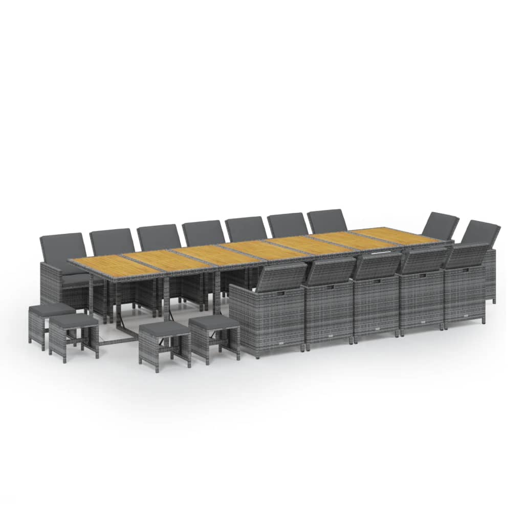 19-Delige Tuinset Met Kussens Poly Rattan Grijs Grijs en bruin 14x Fauteuil + 4x voetensteun + Tafel