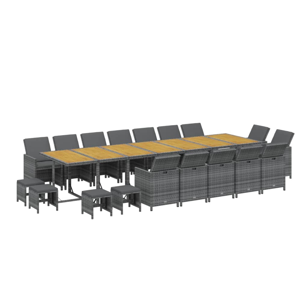 19-Delige Tuinset Met Kussens Poly Rattan Grijs Grijs en bruin 14x Fauteuil + 4x voetensteun + Tafel