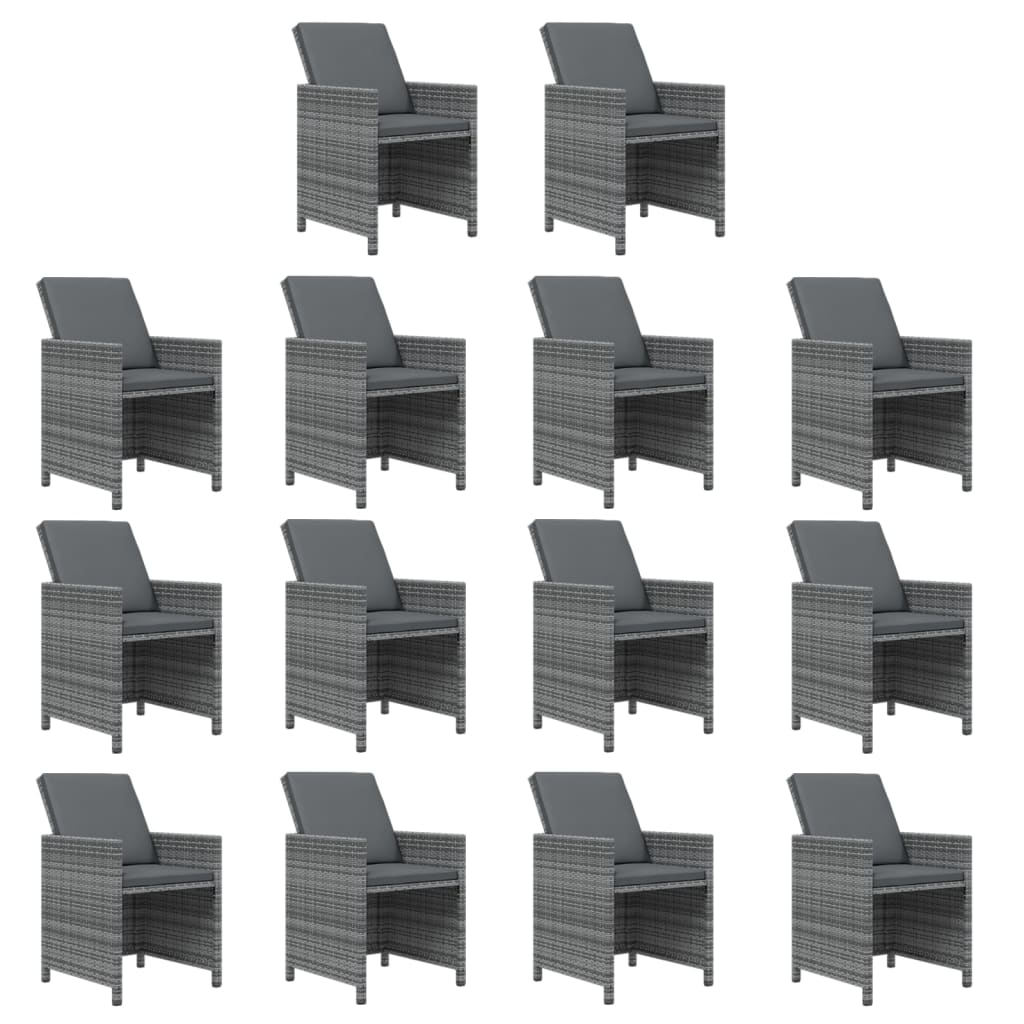 19-Delige Tuinset Met Kussens Poly Rattan Grijs Grijs en bruin 14x Fauteuil + 4x voetensteun + Tafel