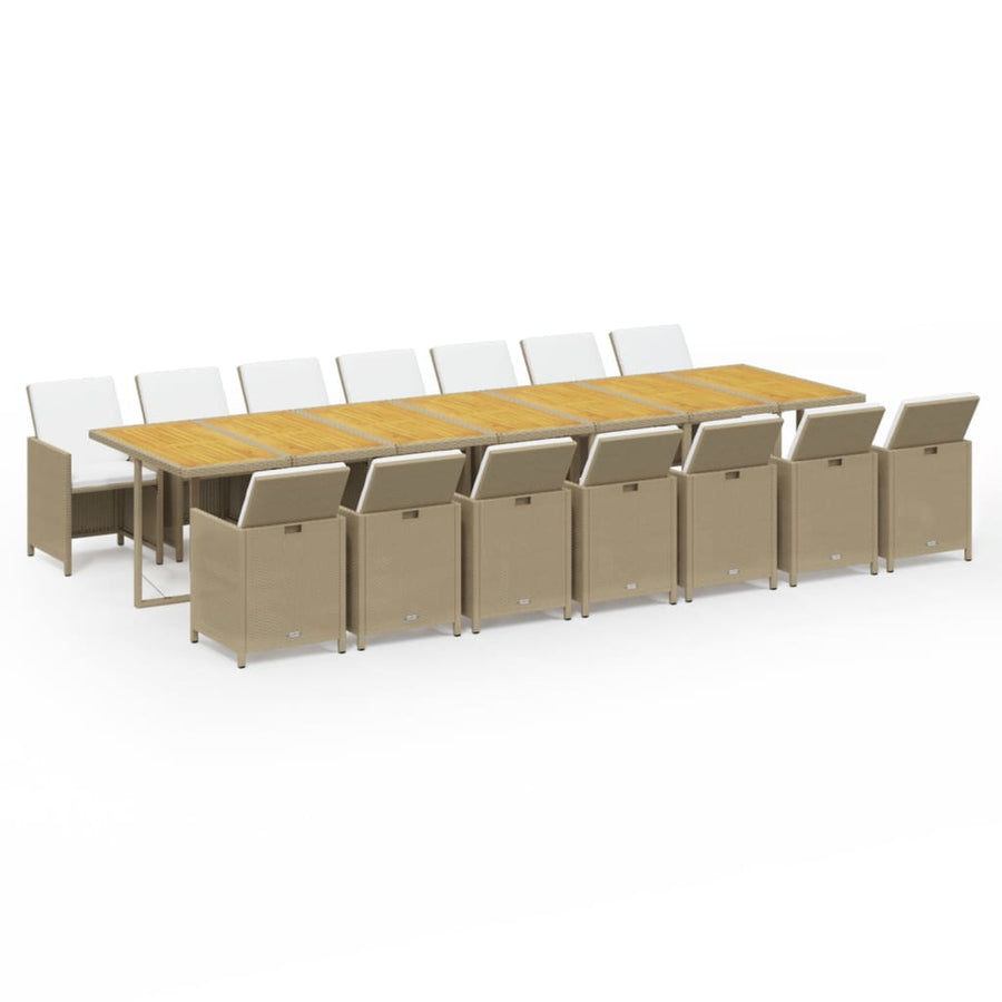 15-Delige Tuinset Met Kussens Poly Rattan Beige Beige en bruin