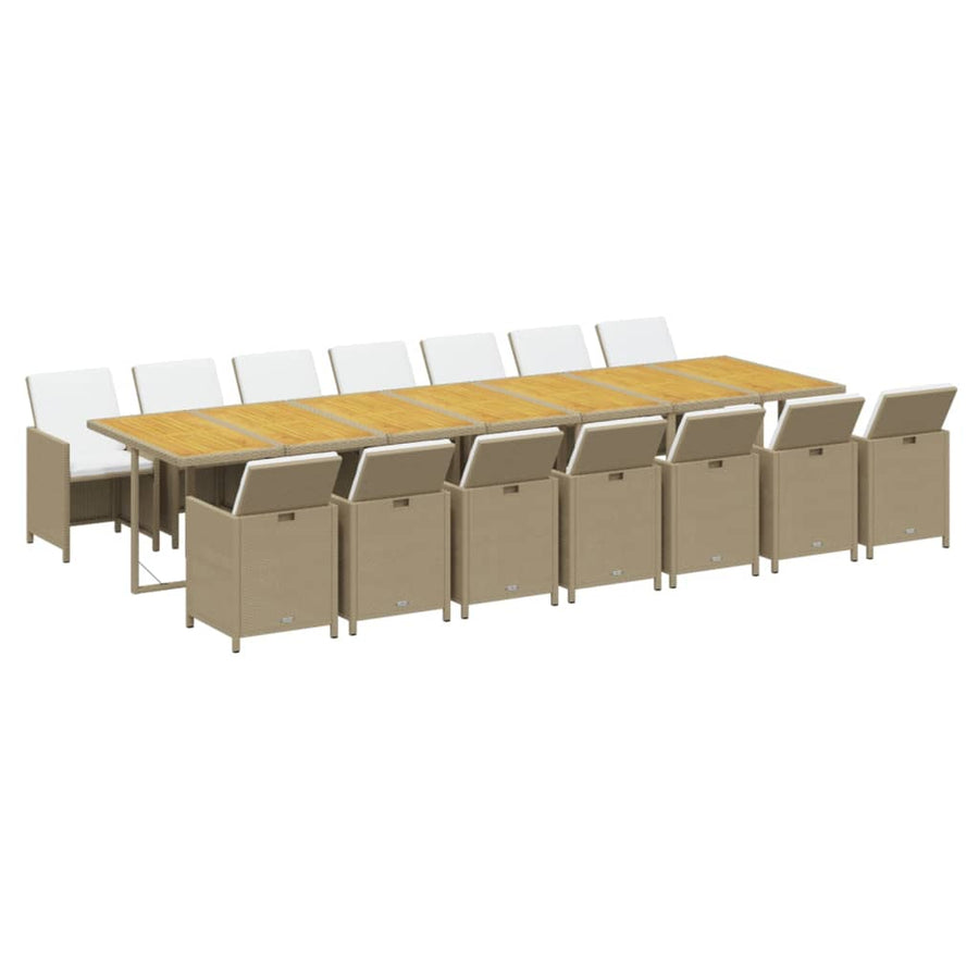 15-Delige Tuinset Met Kussens Poly Rattan Beige Beige en bruin