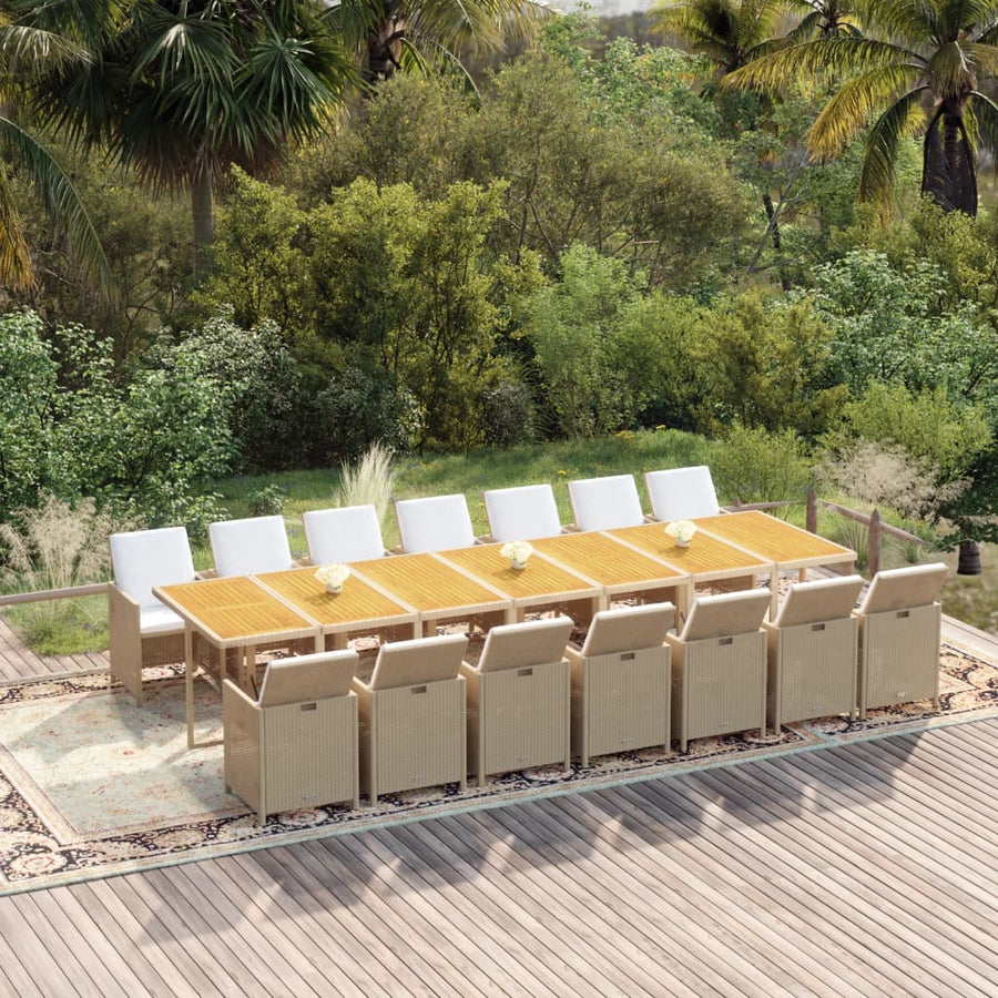 15-Delige Tuinset Met Kussens Poly Rattan Beige Beige en bruin