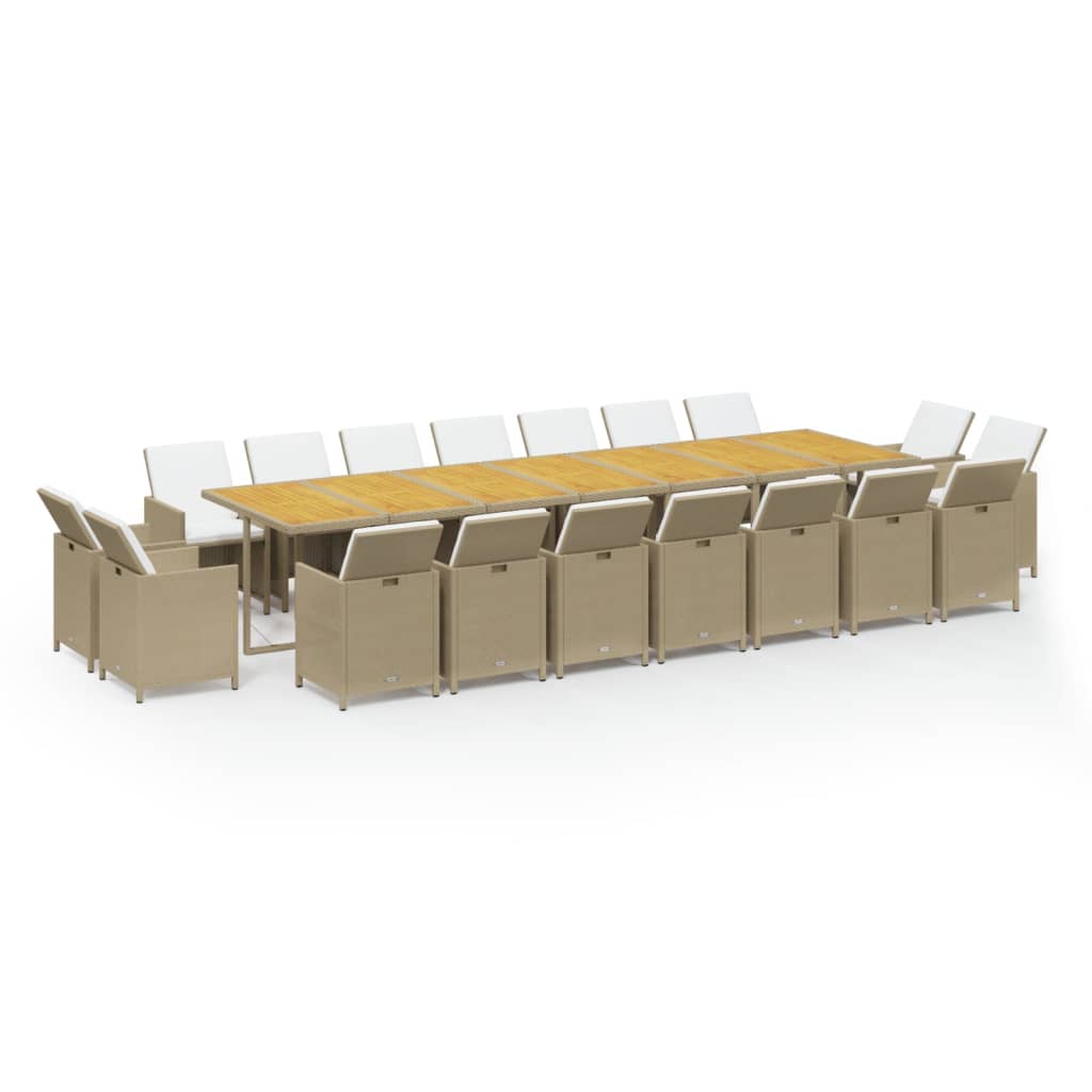 19-Delige Tuinset Met Kussens Poly Rattan Beige Beige en bruin