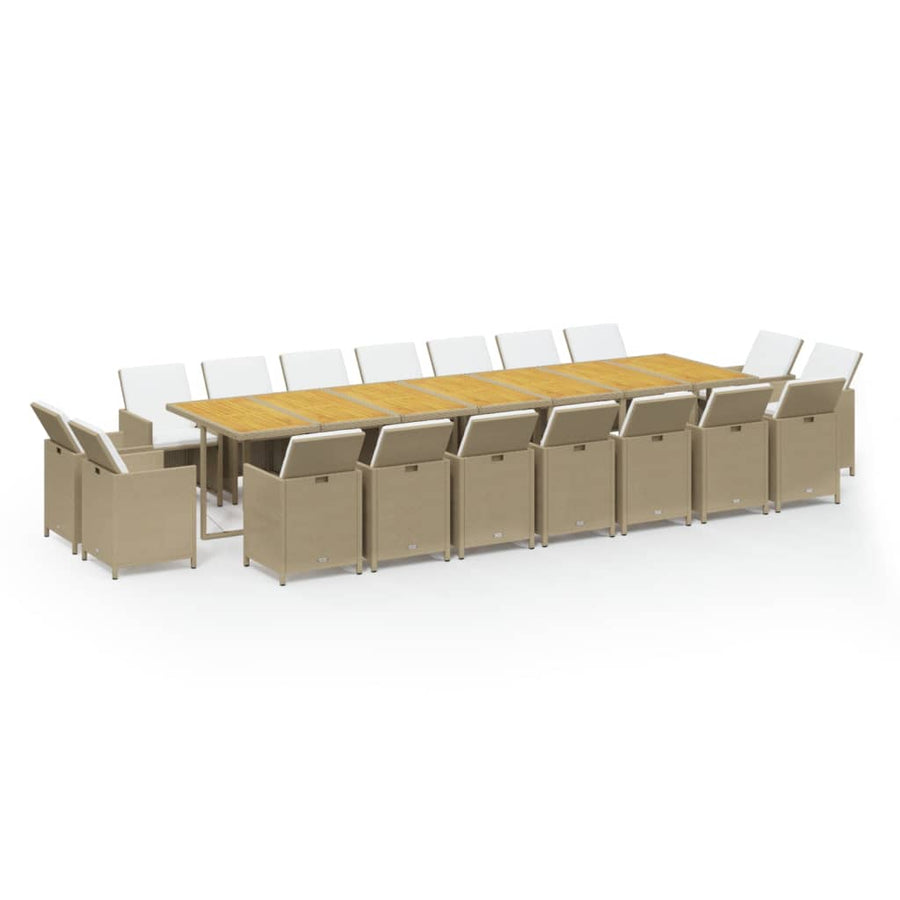 19-Delige Tuinset Met Kussens Poly Rattan Beige Beige en bruin