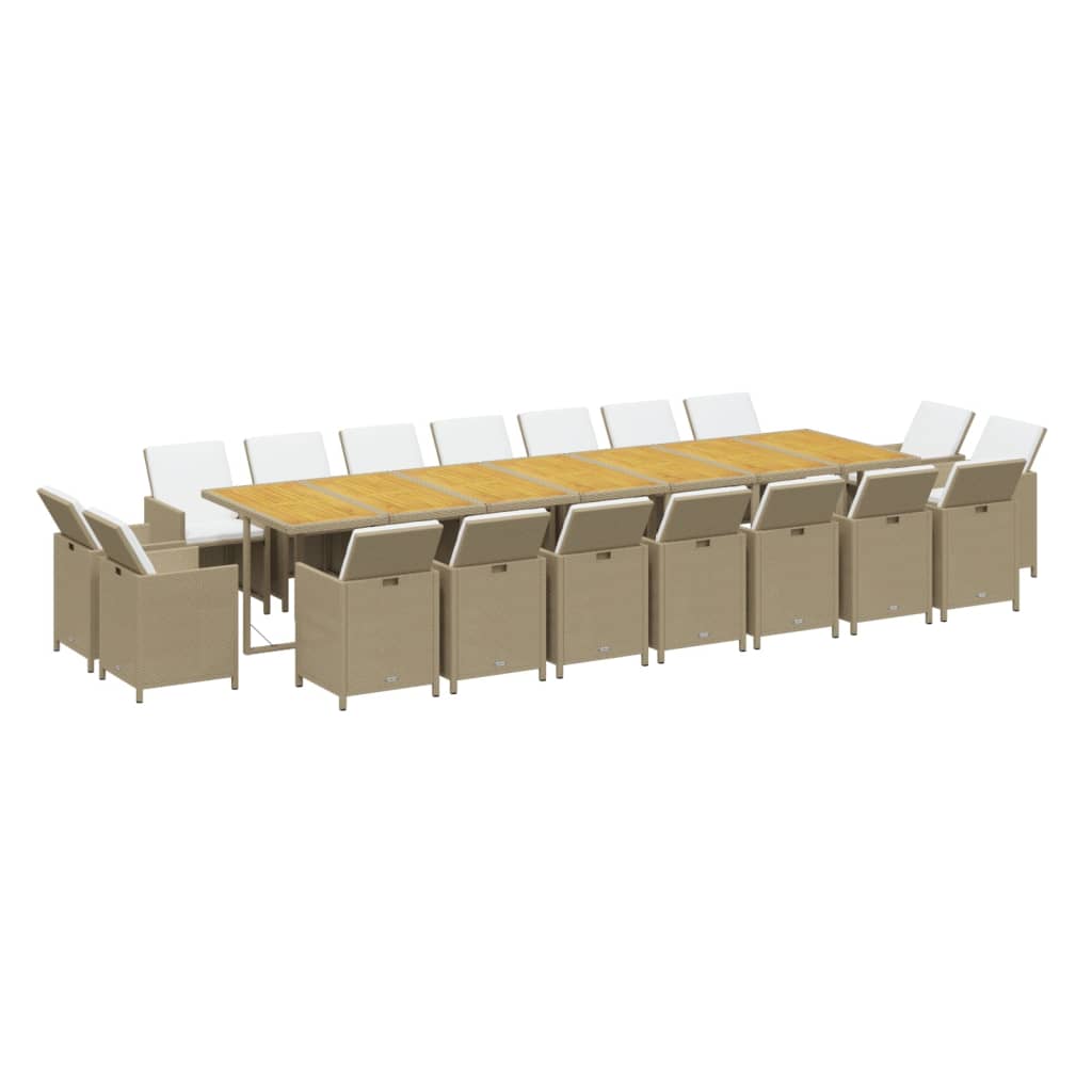 19-Delige Tuinset Met Kussens Poly Rattan Beige Beige en bruin