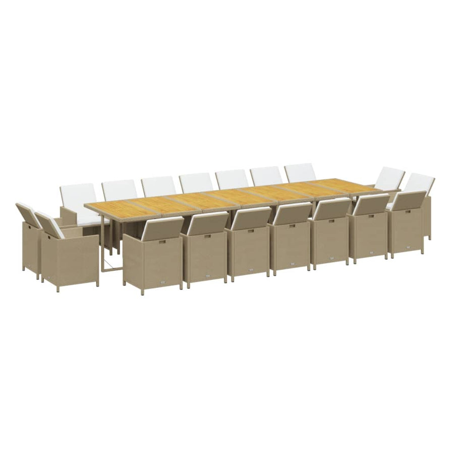 19-Delige Tuinset Met Kussens Poly Rattan Beige Beige en bruin