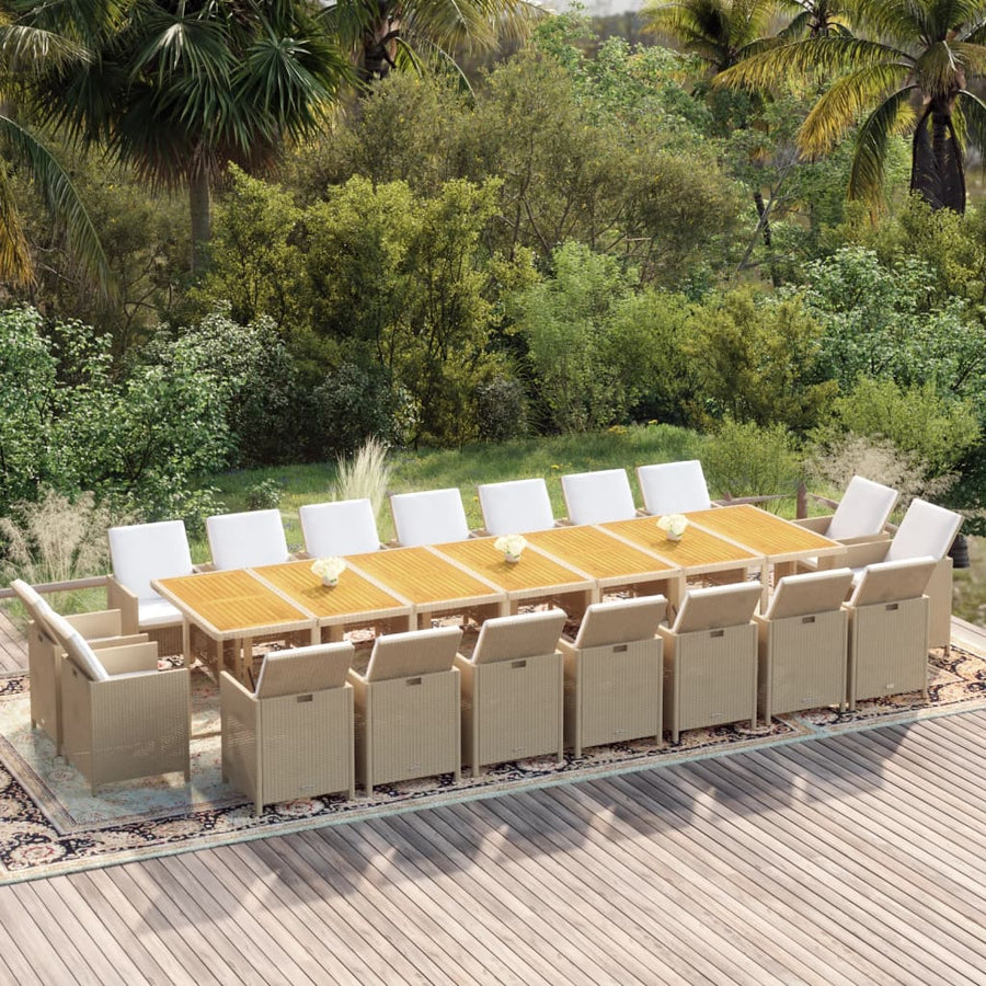 19-Delige Tuinset Met Kussens Poly Rattan Beige Beige en bruin
