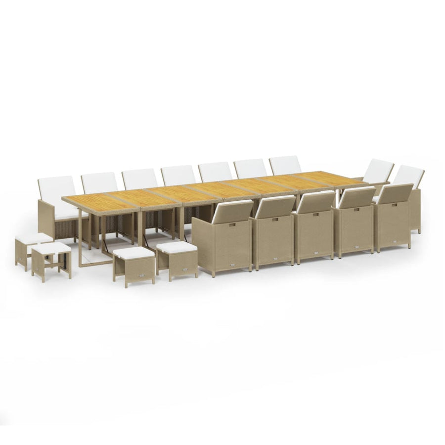 19-Delige Tuinset Met Kussens Poly Rattan Beige Beige en bruin