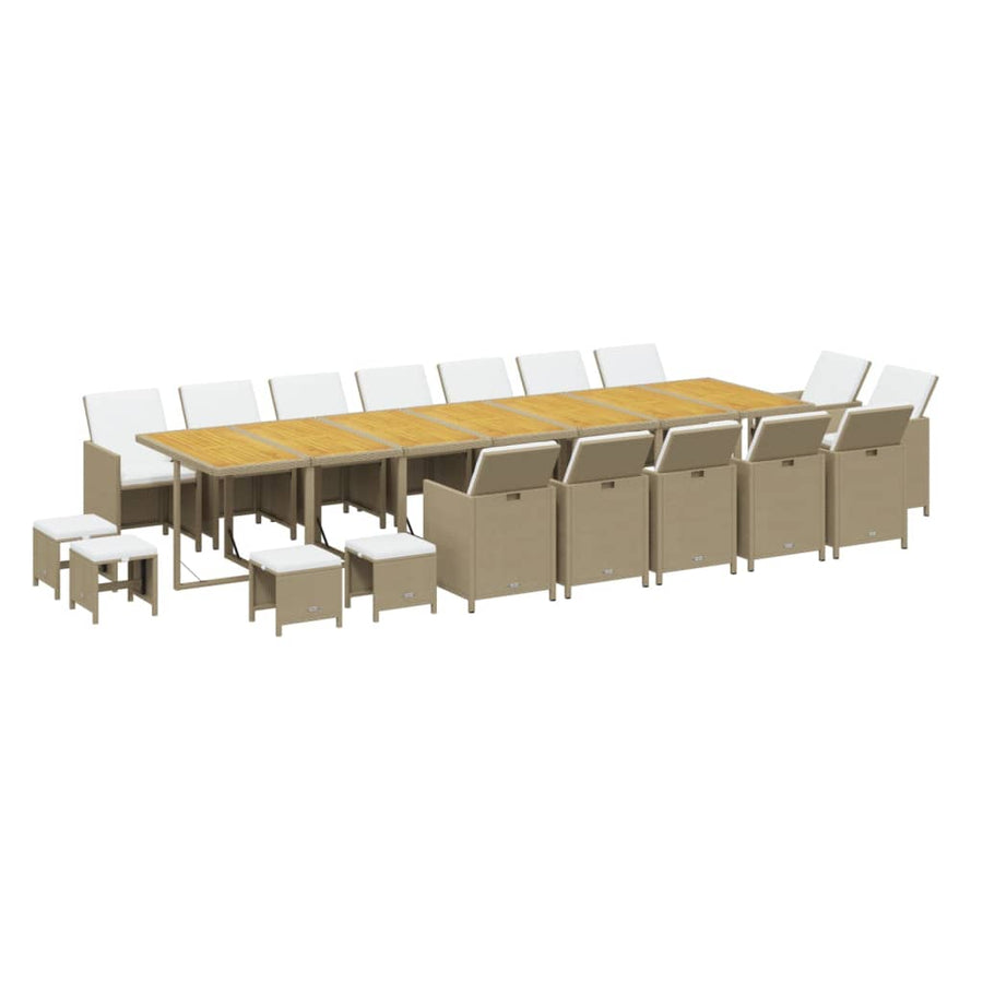 19-Delige Tuinset Met Kussens Poly Rattan Beige Beige en bruin