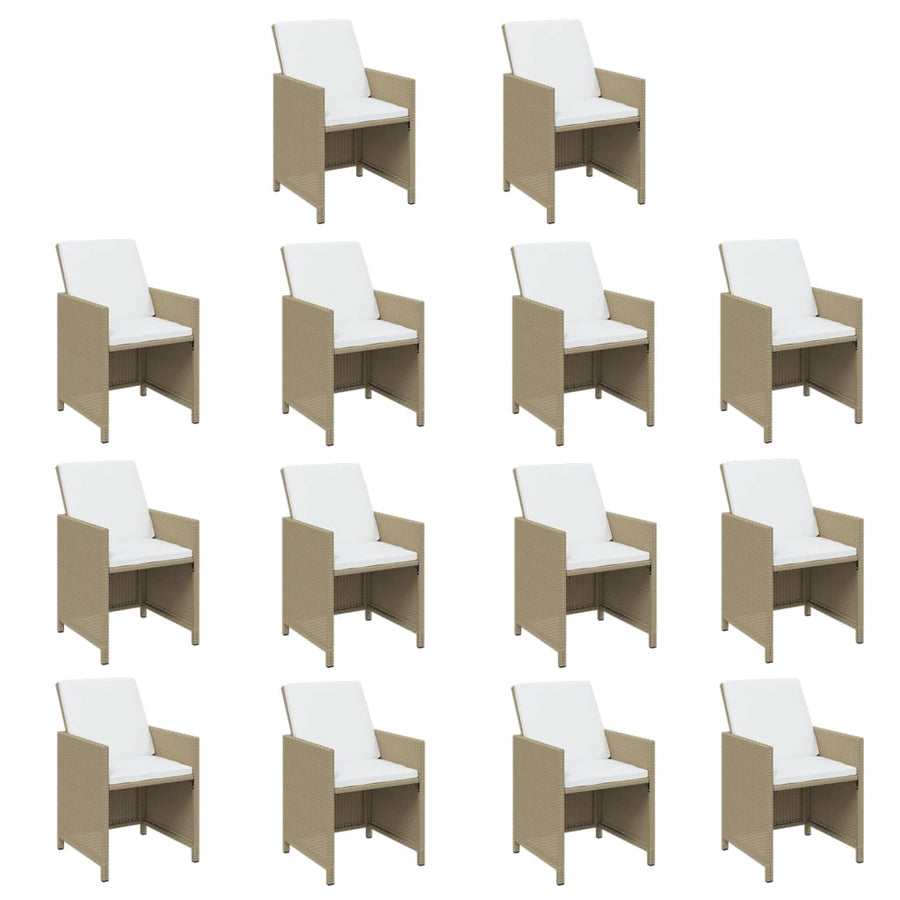 19-Delige Tuinset Met Kussens Poly Rattan Beige Beige en bruin